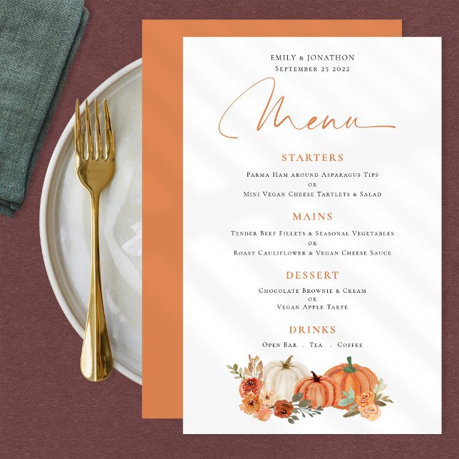 PAPER Orange Pumpkins Fall Florals Wedding Menu (Creator Uploaded)