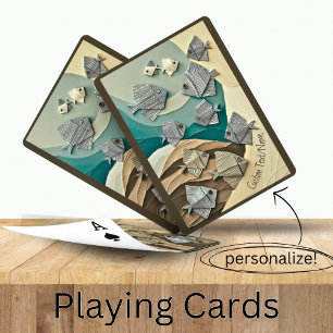 Paper Origami Fish in the Sea Custom Name Playing Cards