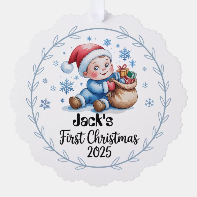 Paper Ornament-Baby Boy’s First Christmas Ornament (Front)