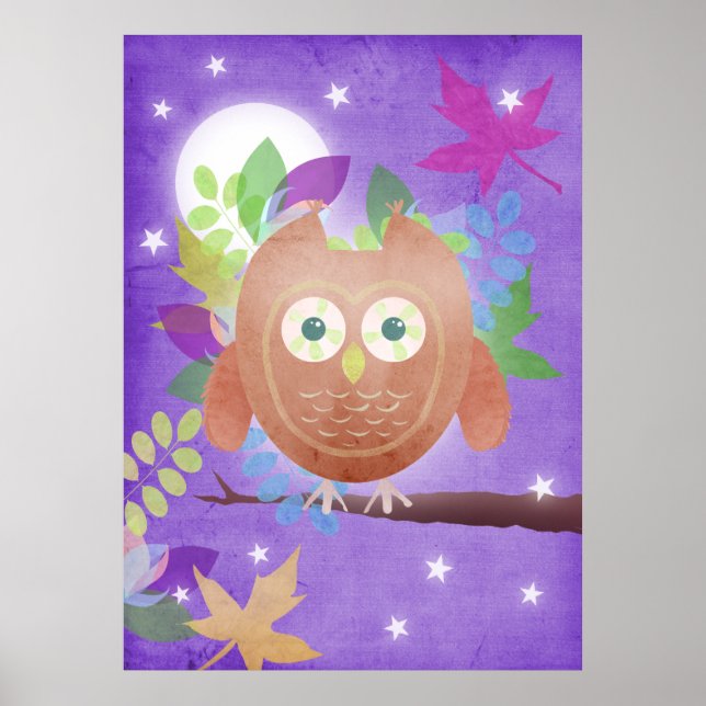 Paper owl - purple - poster print (Front)