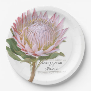 Paper Party Modern Floral Pink Protea Flower Plate
