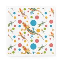 Paper party napkins with colourful gecko design