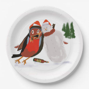 Paper party plate with Christmas Robin and Friend