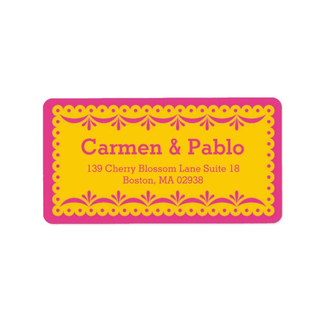 Paper Picado Colorful Mexican Wedding Label (Front)