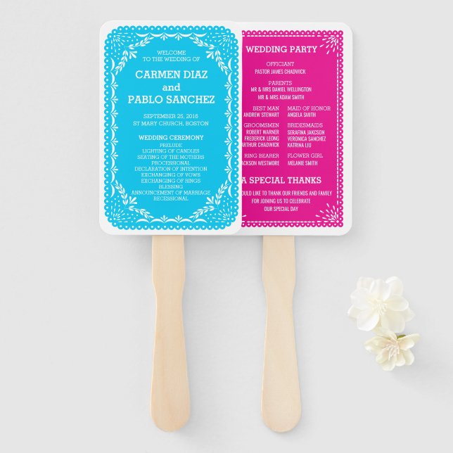 Paper Picado Colourful Mexican Wedding Hand Fan (Front and Back)