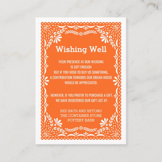 Paper Picado Colourful Mexican Wedding Registry Enclosure Card (Front)