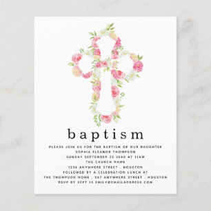PAPER Pink Florals Cross Baptism Invitation