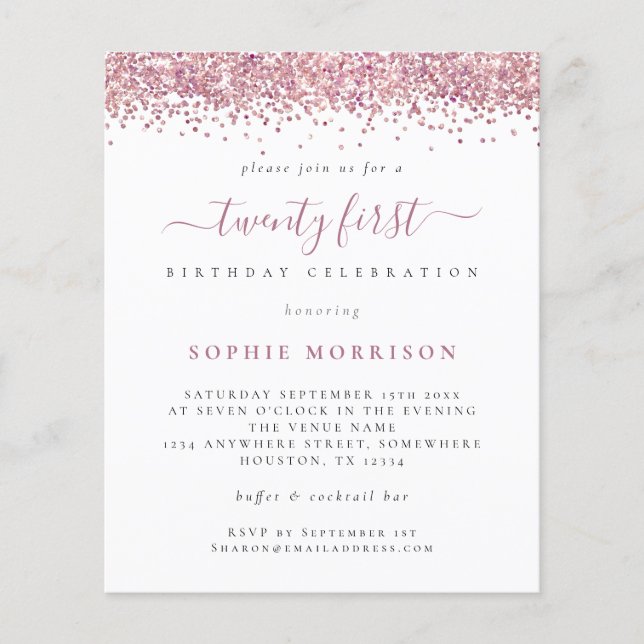 PAPER Pink Glitter Twenty First Party Invite (Front)