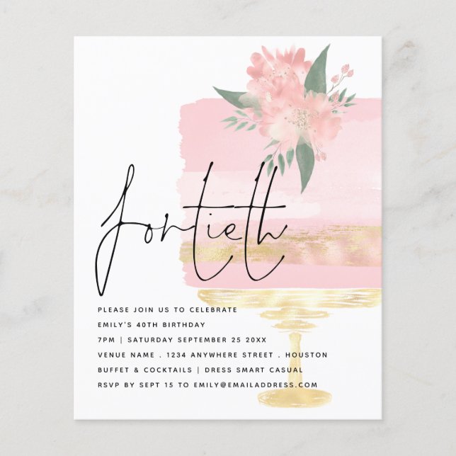 PAPER | Pink Gold Birthday Cake 40th Party Invite (Front)