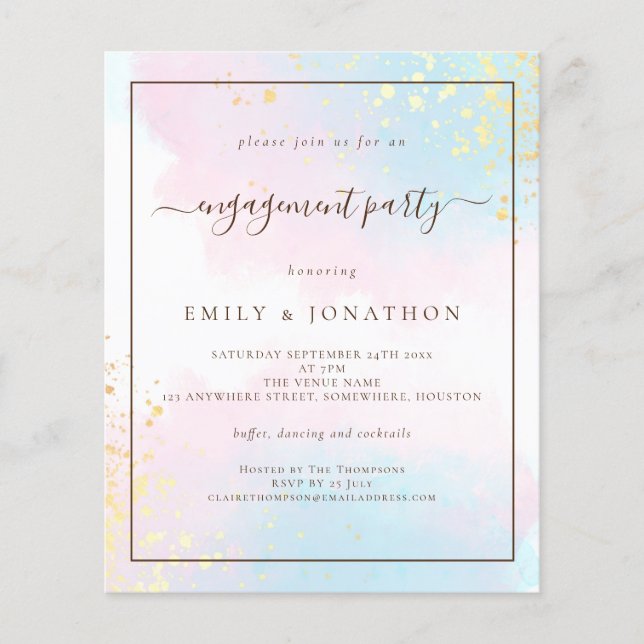 PAPER | Pink Teal Watercolor Engagement Party (Front)