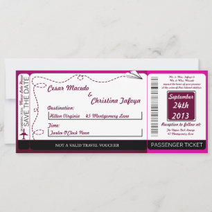 Paper Plane Flyin Boarding Pass Wedding Invitation