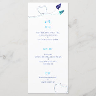 Paper plane watercolor dinner menu