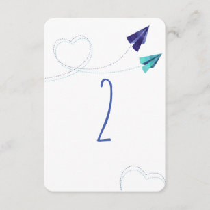 Paper plane watercolor table numer card