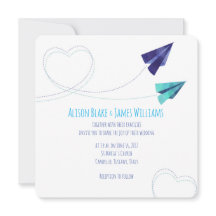 Paper plane watercolor wedding invitation