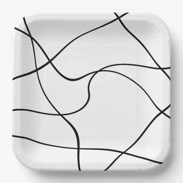 Paper plate  "Abstract lines" - Black and white (Front)