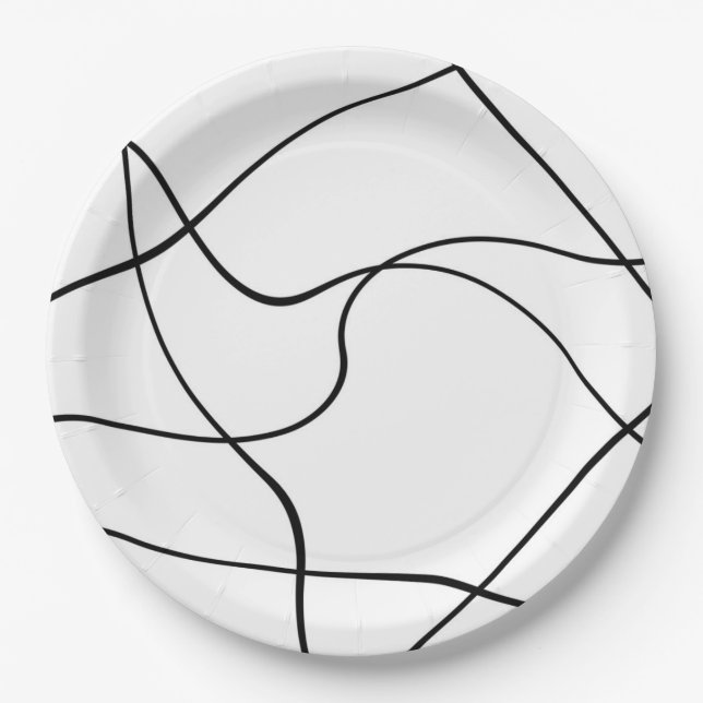 Paper plate  "Abstract lines" - Black and white (Front)