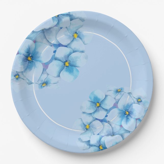 Paper Plate-Blue Hydrangeas Paper Plate (Front)