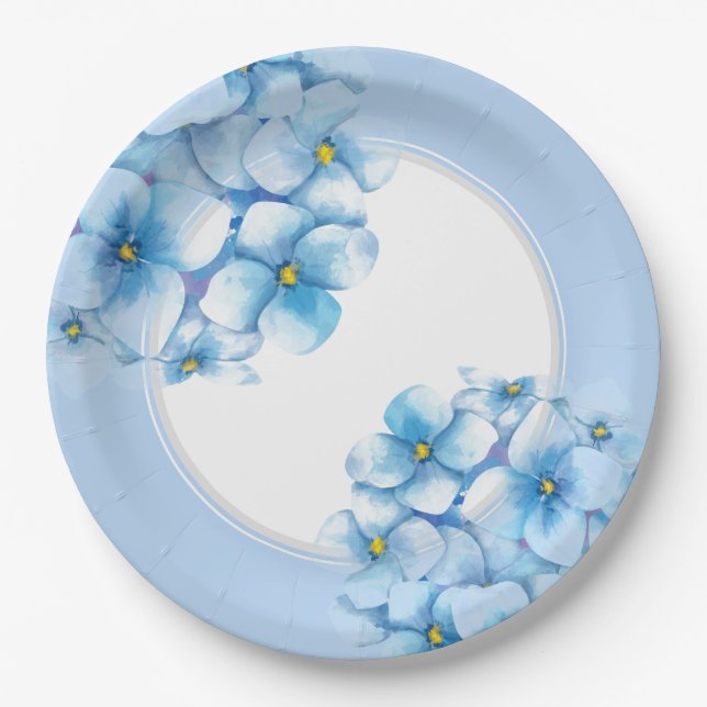 Paper Plate-Blue Hydrangeas Plate (Front)