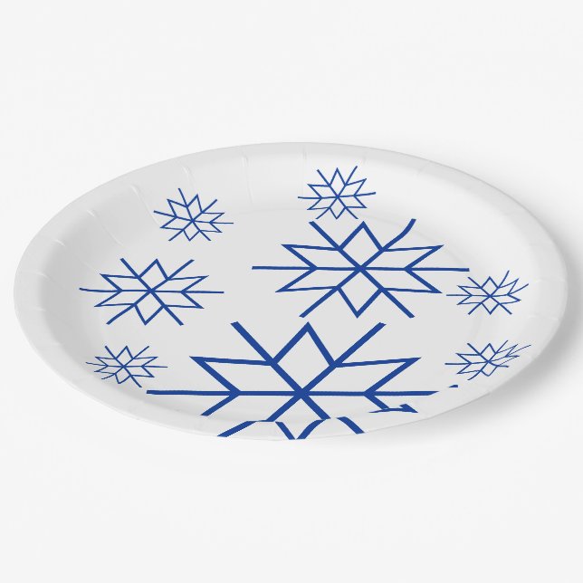 Paper Plate - Blue Snowflakes (Angled)