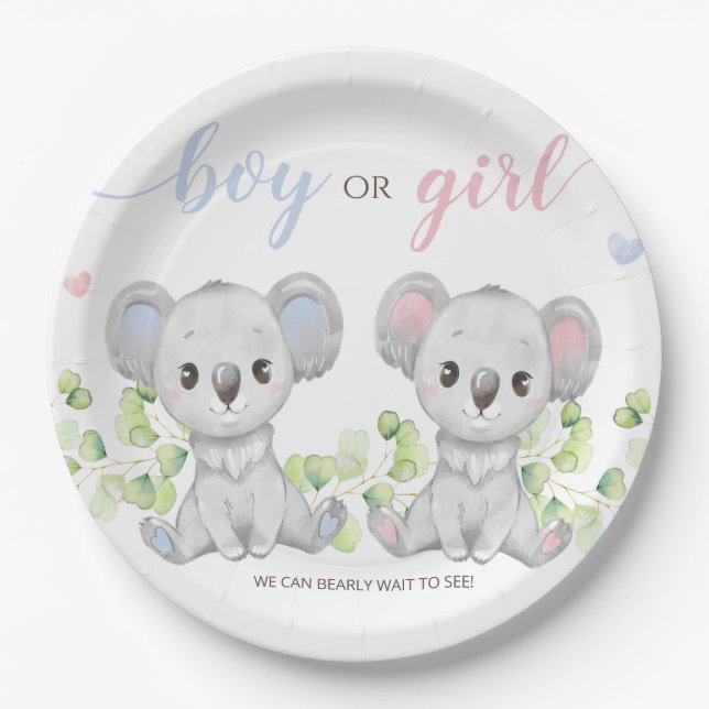 Paper Plate for Koala Gender Reveal Party.  (Front)