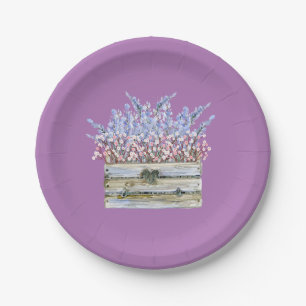 Paper Plate in Purple with Flowers in Container