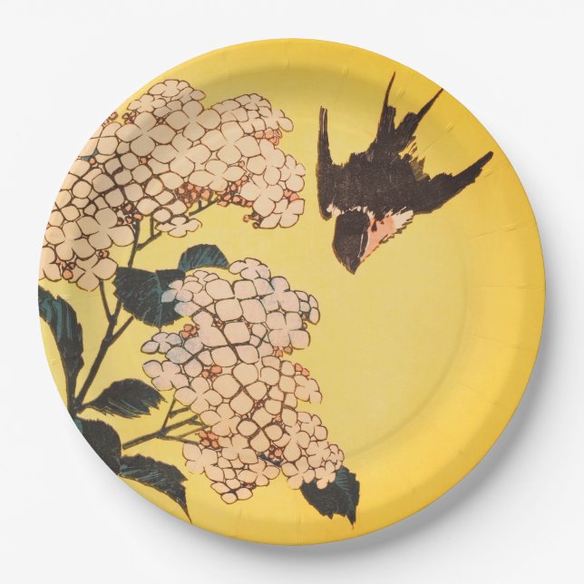 Paper Plate JAPANESE PRINT FLOWERS WITH BIRD (Front)
