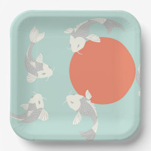 PAPER PLATE : JAPANESE STYLE : KOI FISH PATTERN 