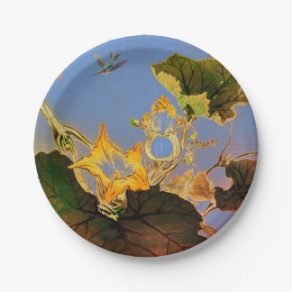 PAPER PLATE JAPANESE YELLOW IRIS BLUE SKY