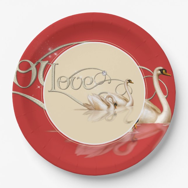 Paper Plate-Love Swans Paper Plate (Front)