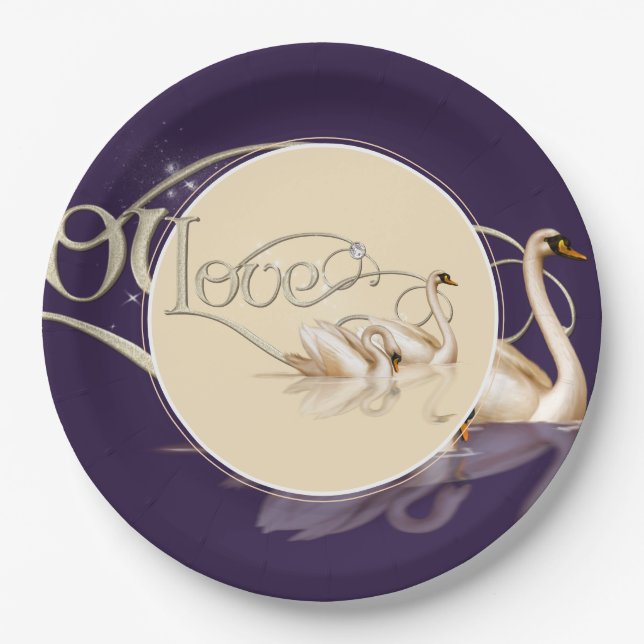 Paper Plate-Love Swans Paper Plate (Front)