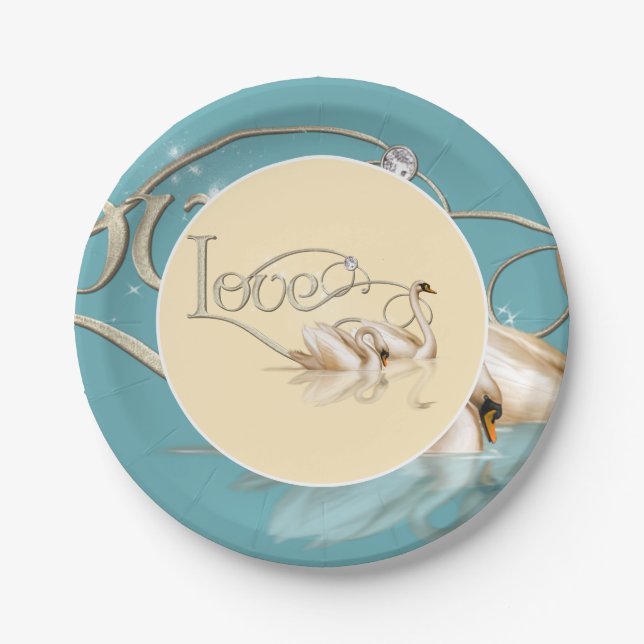 Paper Plate-Love Swans Plate (Front)
