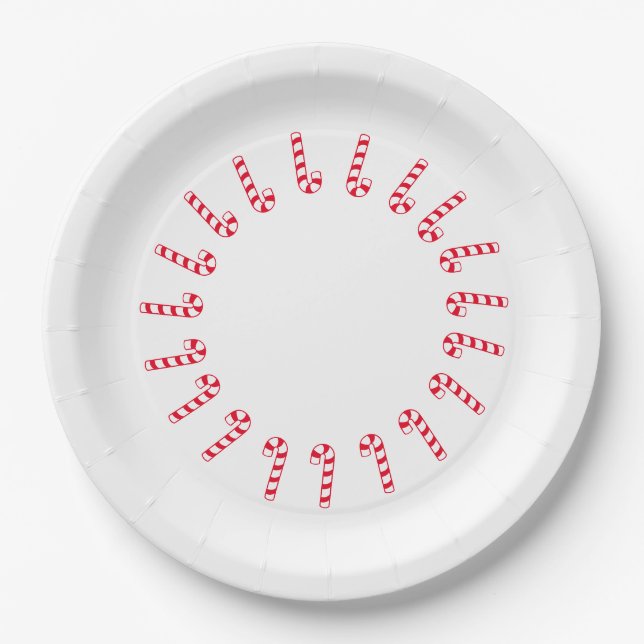 Paper Plate - Red Candy Canes on White (Front)