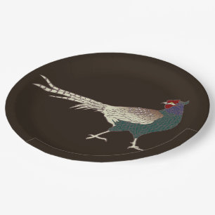 Paper plate vintage retro Pheasant bird brown