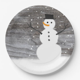 Paper plate white cute Rustic snowman Christmas