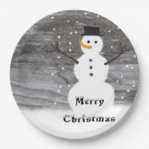 Paper plate white Rustic snowman merry Christmas
