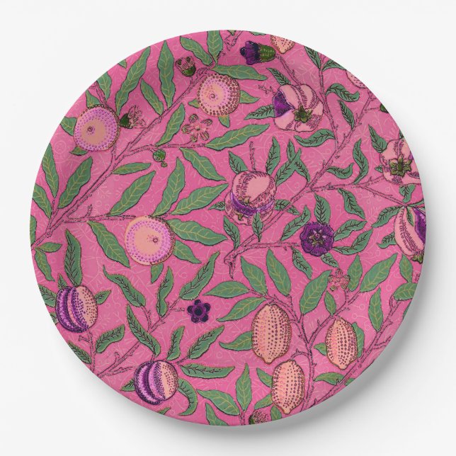 PAPER PLATE : WILLIAM MORRIS : PINK POMEGRANATES  (Front)