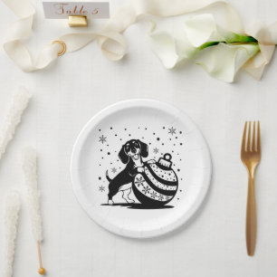 Paper plate with a Christmas puppy