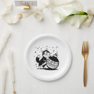 Paper plate with a Christmas puppy cat