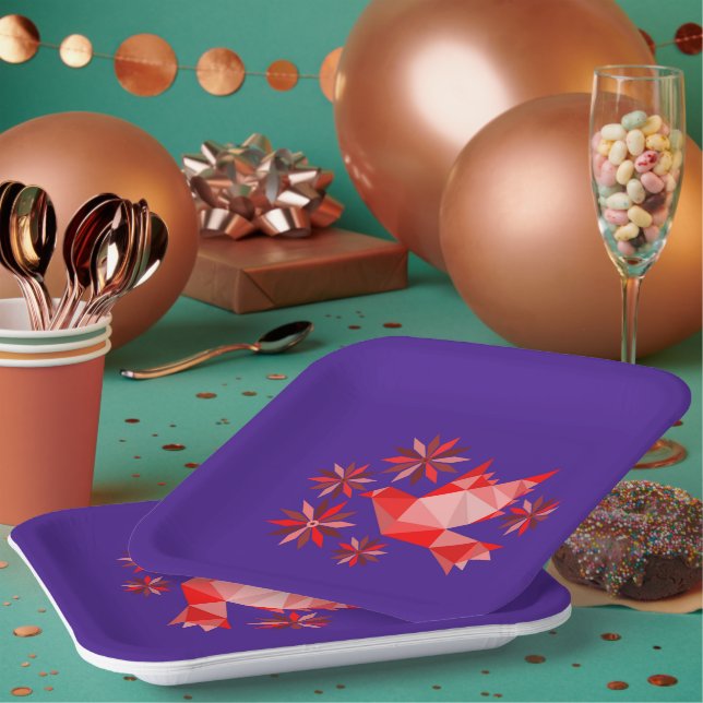 PAPER PLATE WITH BEAUTIFUL ART OF BIRD AND FLOWER (Multi)