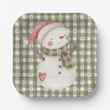 Paper Plate with Cute Pattern and Snowman