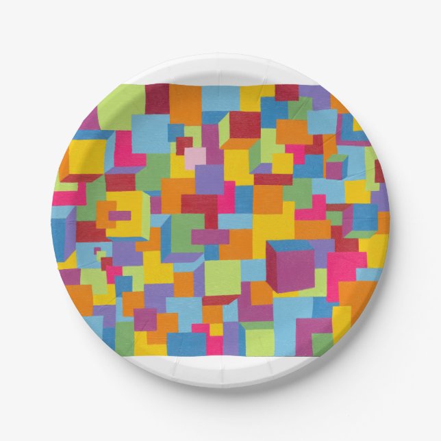 Paper Plate With Fun Bright Bold Fine Art Design (Front)