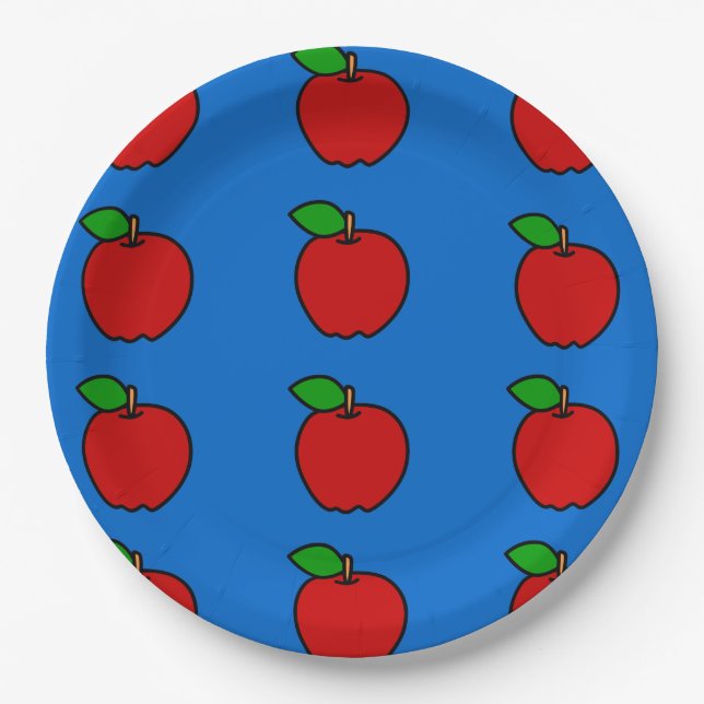 Paper Plate with Red Apples on Blue (Front)