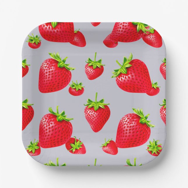 Paper plate with red strawberry design  (Front)