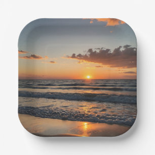 Paper Plate with sunset beach vacation summer bbq