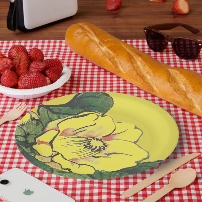 Paper Plate YELLOW JAPANESE FLOWER (Picnic)