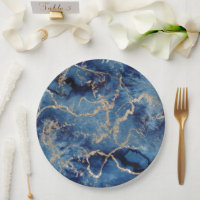 Paper Plates 22,9 cm - Blue & Gold Pattern