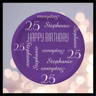 Paper Plates, 25th Birthday Party Names Purple Plate