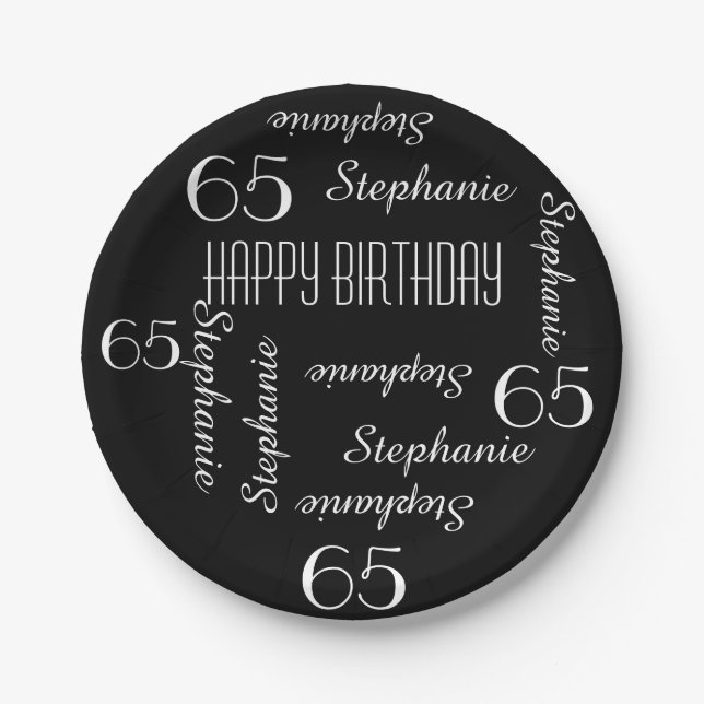 Paper Plates, 65th Birthday Party Repeating Names Paper Plate (Front)