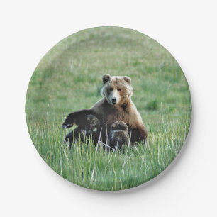 Paper Plates 7" w/ grizzly bear & cubs
