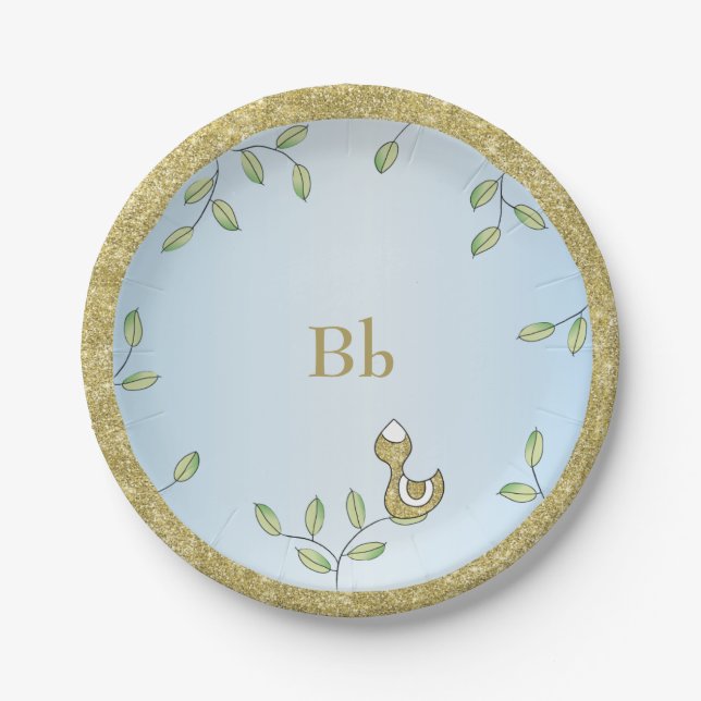 Paper Plates Blue "Gold Birds" (Front)